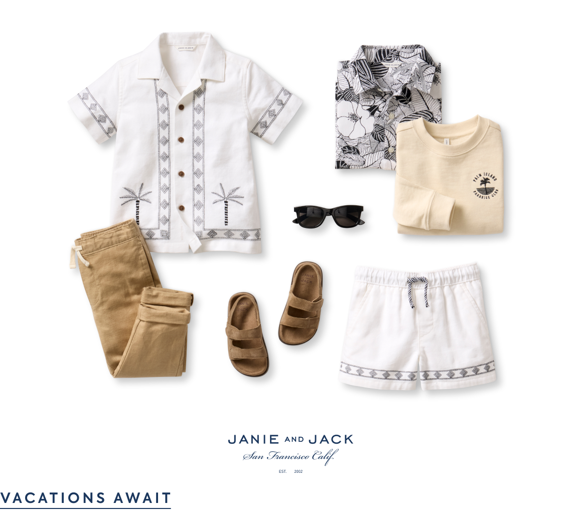 Vacation-ready tops and shorts. Shop boys Beyond the Sea.